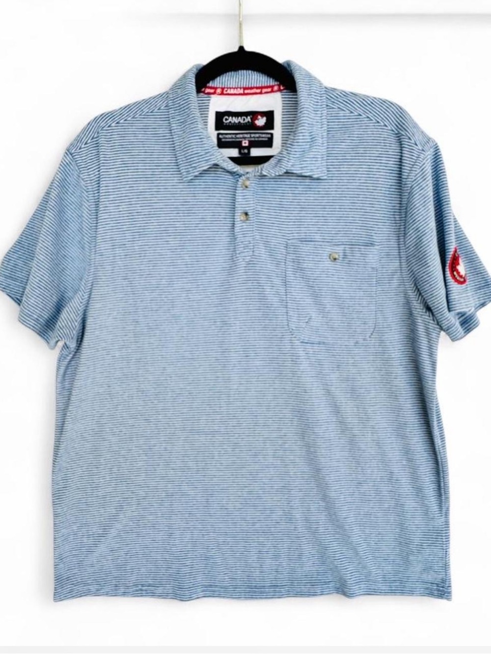 Canada Weather Gear Light Blue Striped Polo with Chest Pocket
